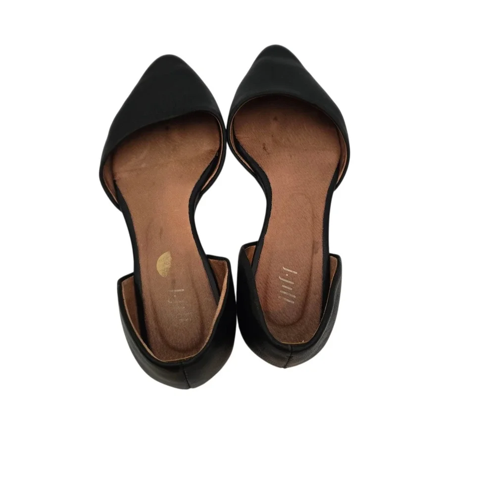 J.Jill Black Leather Pointed Toe Minimalist D'Orsay Flats 6.5 Women's Shoes Work